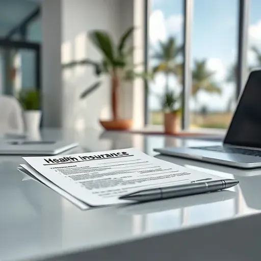 Completed Health Insurance document displayed prominently in an office setting in Pembroke Pines Florida.