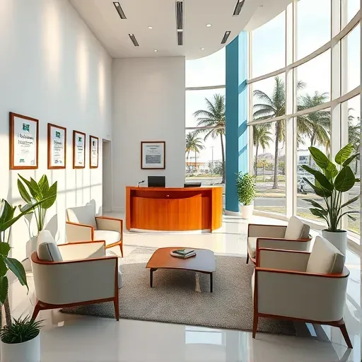 Health insurance office in Hollywood, FL with a welcoming reception area, modern furniture, and calming decor.
