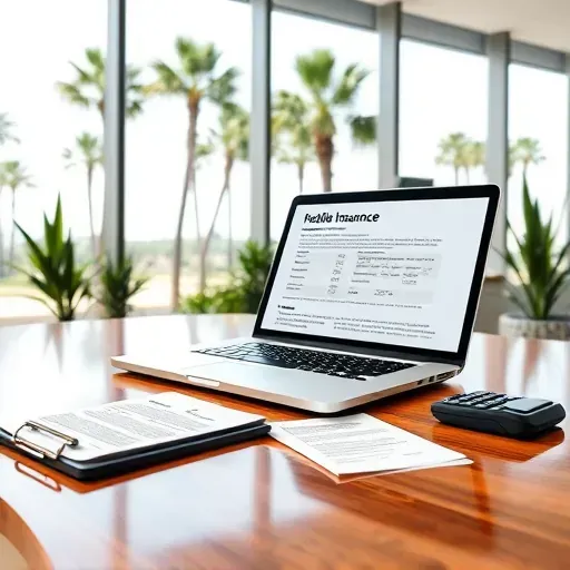 Neatly organized Pembroke Pines workspace with wooden desk laptop insurance forms calculator indoor plants bright windows