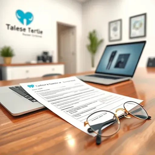 Organized dental and vision insurance claims on a wooden desk with laptop, glasses, office decor, highlighting professional health services