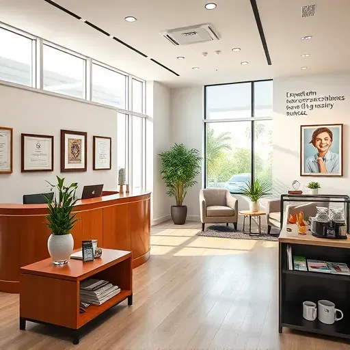 A modern health insurance office in Deerfield Beach FL with sleek furniture, natural light, and a welcoming ambiance.