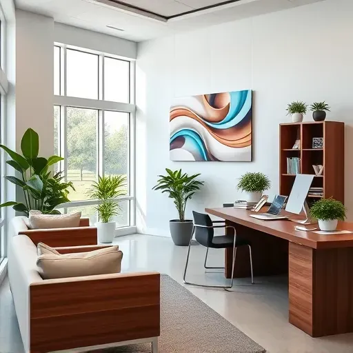 Modern health insurance office in Cutler Bay FL with inviting reception area, sleek furniture, and natural light.