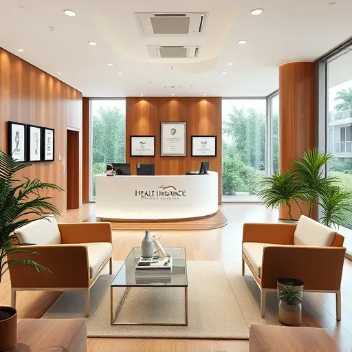 Modern Health Insurance office in Homestead FL, featuring polished wood, welcoming lighting, and lush greenery.