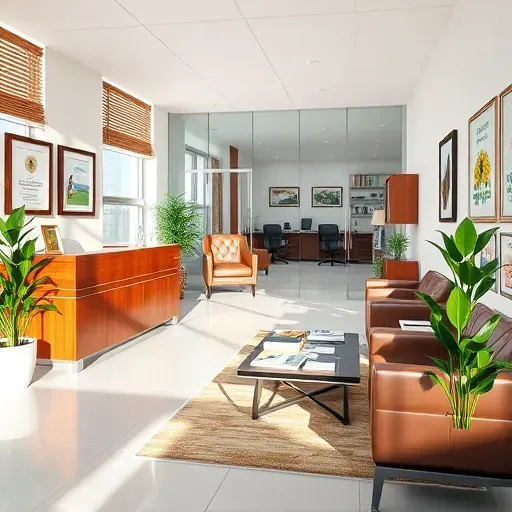 Health insurance office in Deerfield Beach, FL with modern decor, bright windows, and inviting atmosphere for clients.