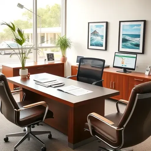 Professional Medicare consultation office in Pembroke Pines, FL, showcasing modern decor and organized health plan documents.