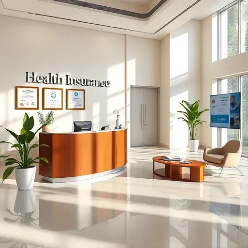 Modern health insurance office in Pompano Beach features inviting reception, sleek front desk, decor, and natural light.