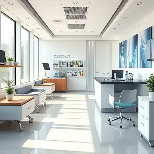 Modern medical office interior with ergonomic furniture, organized equipment, and welcoming lighting suitable for healthcare.
