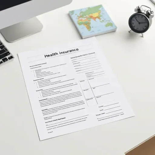 Completed health insurance document displayed on a desk in Pembroke Pines, FL with office essentials nearby.