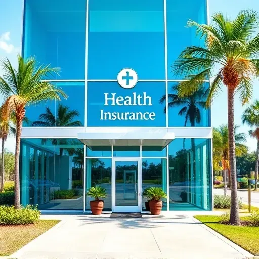 Health Insurance office in Jupiter FL with modern glass exterior, potted plants, and a serene Florida landscape.