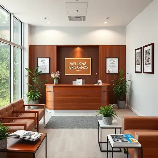 Modern health insurance office in Kendall FL with inviting reception, sleek furniture, and serene greenery views.