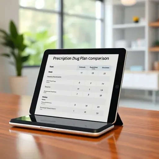 Prescription drug plan comparison chart on a digital tablet in a modern healthcare office in Pembroke Pines Florida