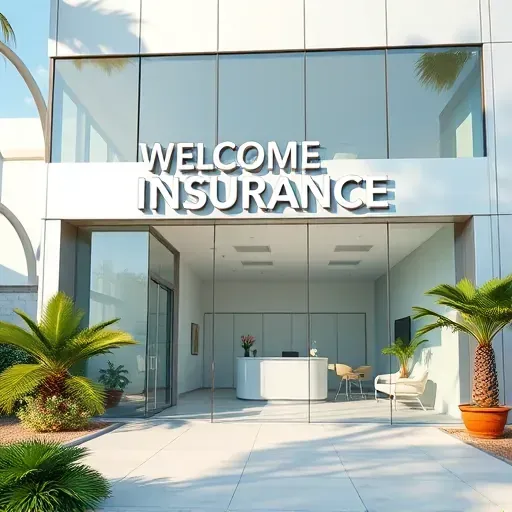 Health Insurance office in Lake Worth Beach FL with glass facade, modern design, and welcoming landscaped entrance.