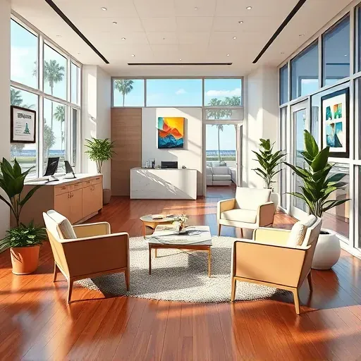 Modern health insurance office in Lake Worth Beach featuring sleek design, natural light, and calm greenery.