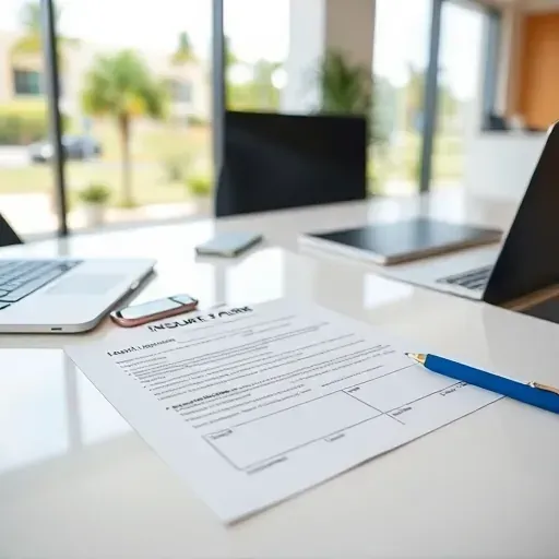 Completed health insurance documents on a desk in Pembroke Pines FL, showcasing a professional organized setting.