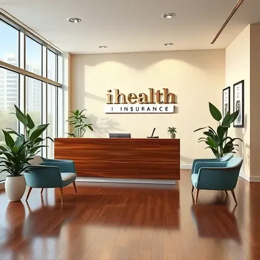 Health insurance office in Coral Springs FL with a modern reception area, polished wood desk, stylish furniture, and natural light.