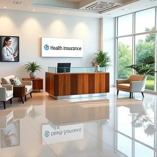 Health insurance office in Greenacres FL featuring modern reception area with polished desk and contemporary seating.
