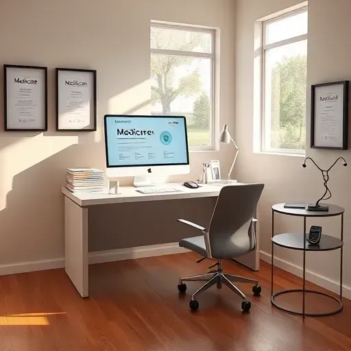 Modern medical consultation room in Pembroke Pines with desk, computer, brochures, and inviting natural lighting.