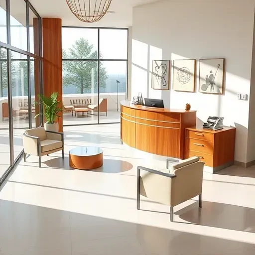 Modern Health Insurance office in Sunrise FL with sleek reception, polished wood accents, and natural light.