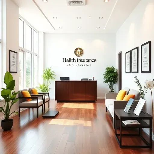 Health Insurance office in Cutler Bay, FL features a modern reception area with cozy seating, plants, and branding elements.