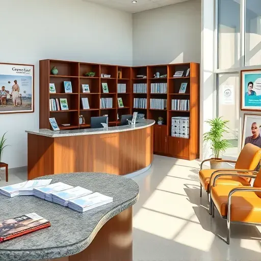 Completed Health Insurance office in Plantation FL with polished wood, leather seating, and professional decor.