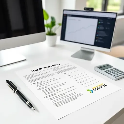 Completed health insurance paperwork on a desk in Pembroke Pines, FL with a clear blue sky outside.