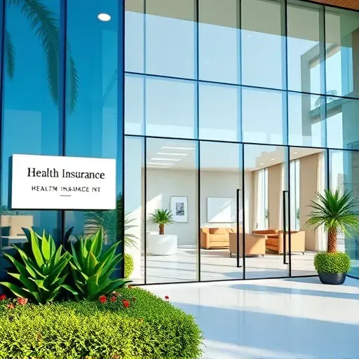 Health Insurance office in Greenacres FL with sleek design, large windows, lush landscaping, and inviting interior.