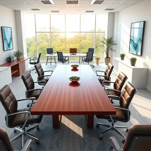 Modern health insurance office interior in Boynton Beach with sleek desks, conference table, and bright natural lighting.