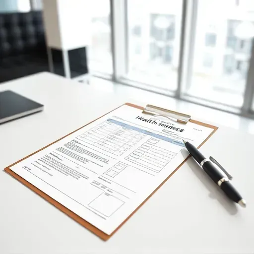 Completed health insurance documents on a desk in Pembroke Pines, Florida, showcasing a serene workspace.