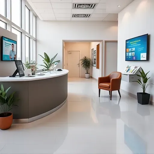 Modern healthcare consultation setup in Pembroke Pines with sleek reception desk, natural light, and organized materials.