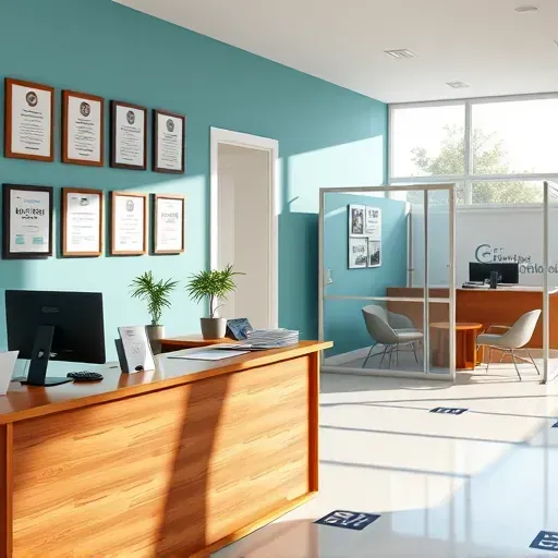 Health insurance office in Miramar FL features modern reception area with polished desk, organized brochures, and soothing decor.