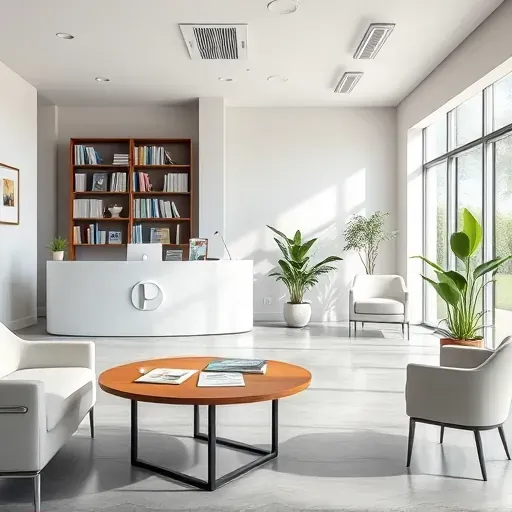 Modern health insurance office in North Miami with minimalist design, natural light, and inviting atmosphere.