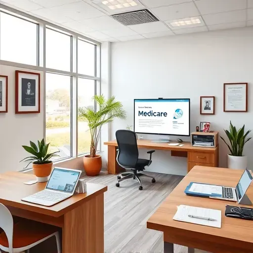 Well-organized healthcare consultation area for Veteran Medicare in Pembroke Pines FL with modern desks, medical documents, and natural light