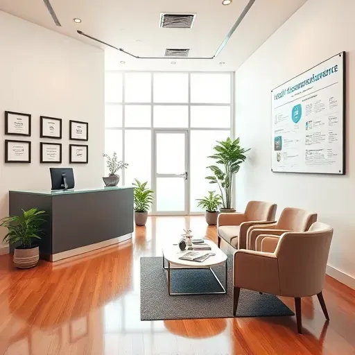 Modern health insurance office in North Miami with sleek reception, awards, and inviting waiting area.