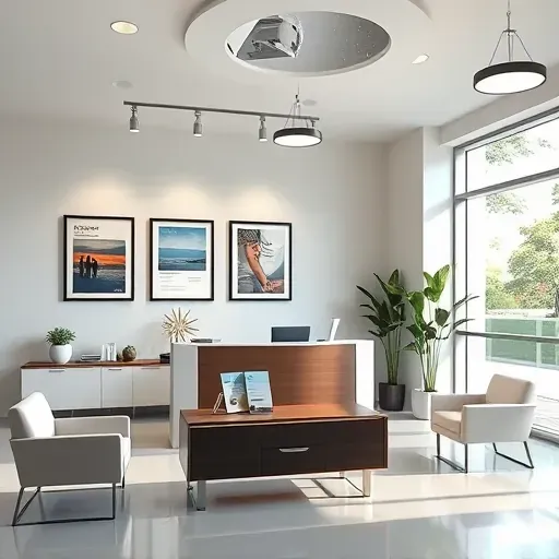 Modern health insurance office in Plantation, FL featuring sleek furniture, calming decor, and bright natural lighting.