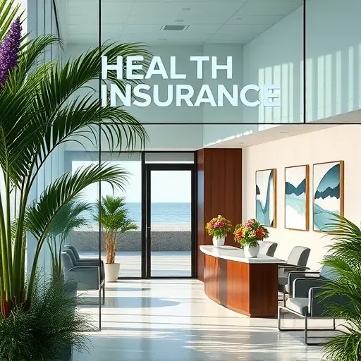 Health insurance office in Deerfield Beach FL with glass façade, tropical landscaping, and modern furnishings.