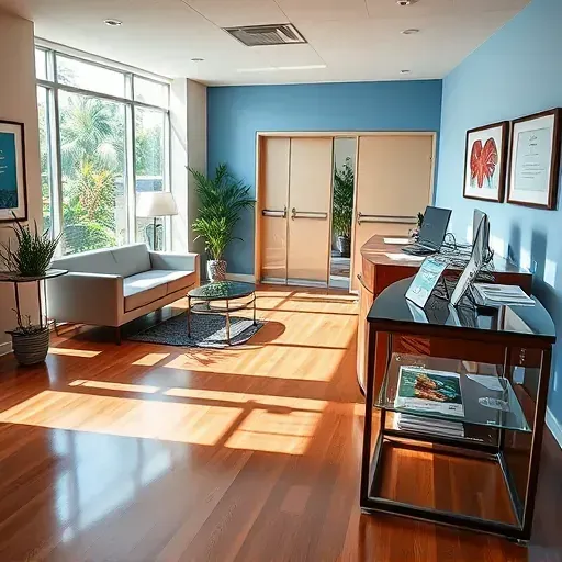 Modern health insurance office in Dania Beach with sleek furniture, polished floors, and inviting decor.