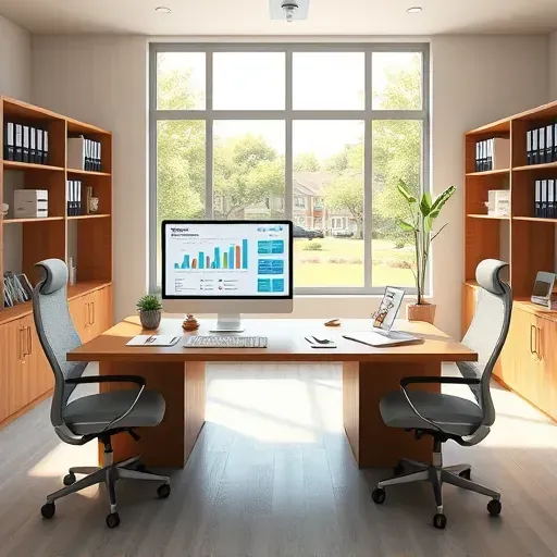Modern healthcare consultation room in Pembroke Pines, featuring a sleek desk, brochures, and ergonomic chairs.