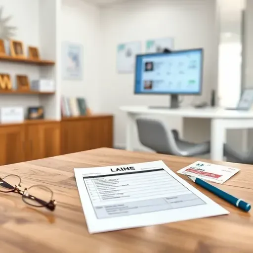 Modern dental and vision insurance claim form on a wooden desk with care accessories in a clean dental clinic background