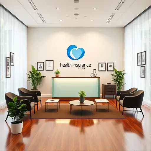 Modern health insurance office in Greenacres FL with sleek reception, awards, stylish seating, and natural light.