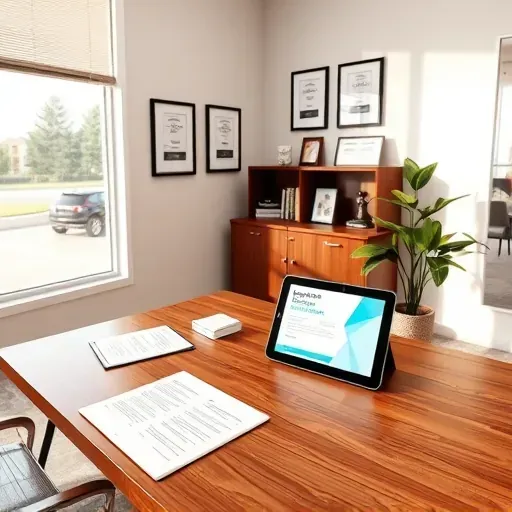 Private consultation room in Pembroke Pines FL with modern decor, large window, wooden desk, Medicare brochures, and professional ambiance