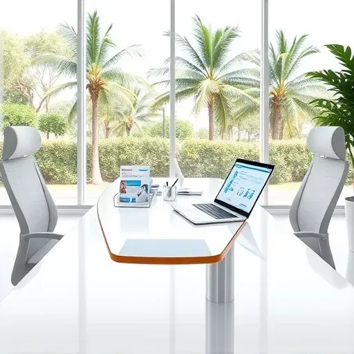 Modern medical consultation office in Pembroke Pines Florida with sleek furniture, greenery views, and health brochures