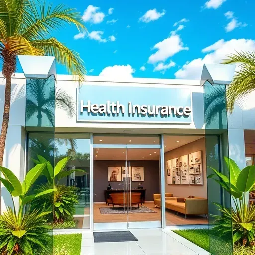 Health insurance office in Royal Palm Beach FL featuring modern design, glass doors, and welcoming reception area.