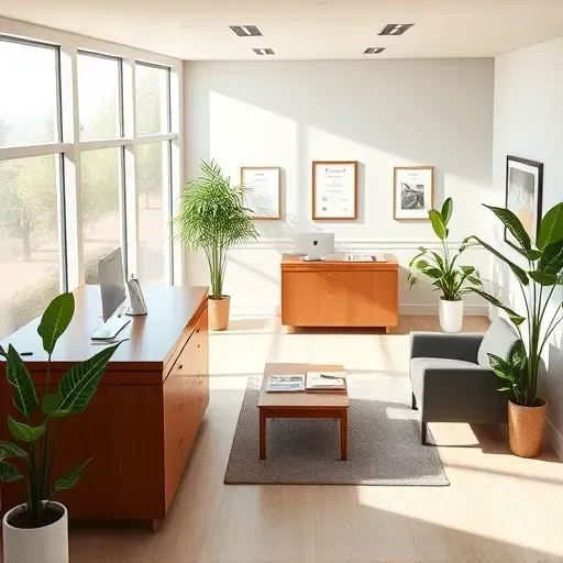 Modern Health Insurance office in Cooper City FL features a sleek reception desk, contemporary furniture, and welcoming décor.