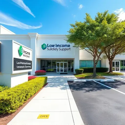 Modern Low Income Subsidy Support office building in Pembroke Pines FL with clear signage, lush landscaping, and parking lot on a sunny day