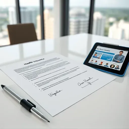 Completed health insurance paperwork for Pembroke Pines, FL displayed on a clean surface with a pen nearby.