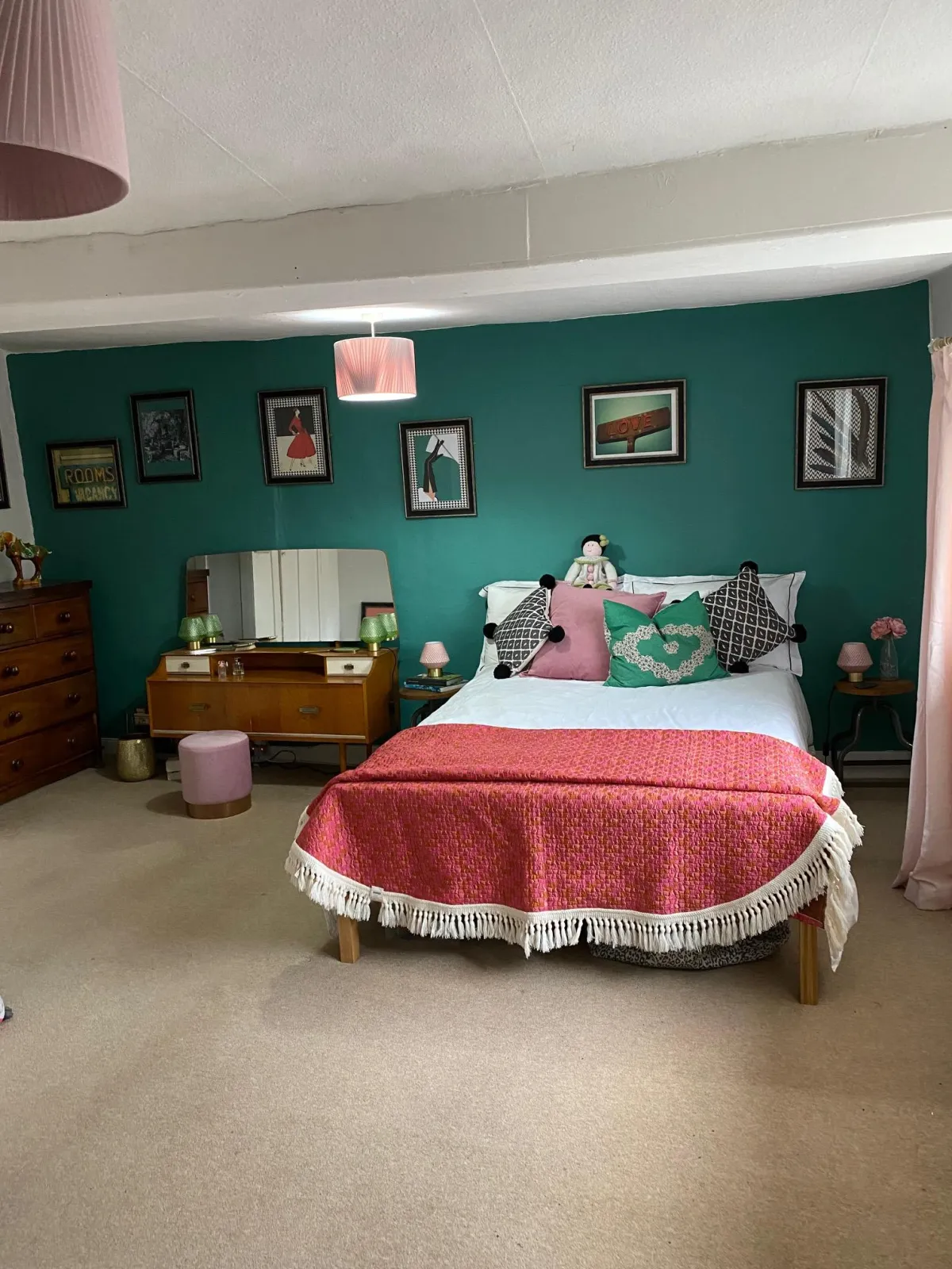 Pink and green themed bedroom