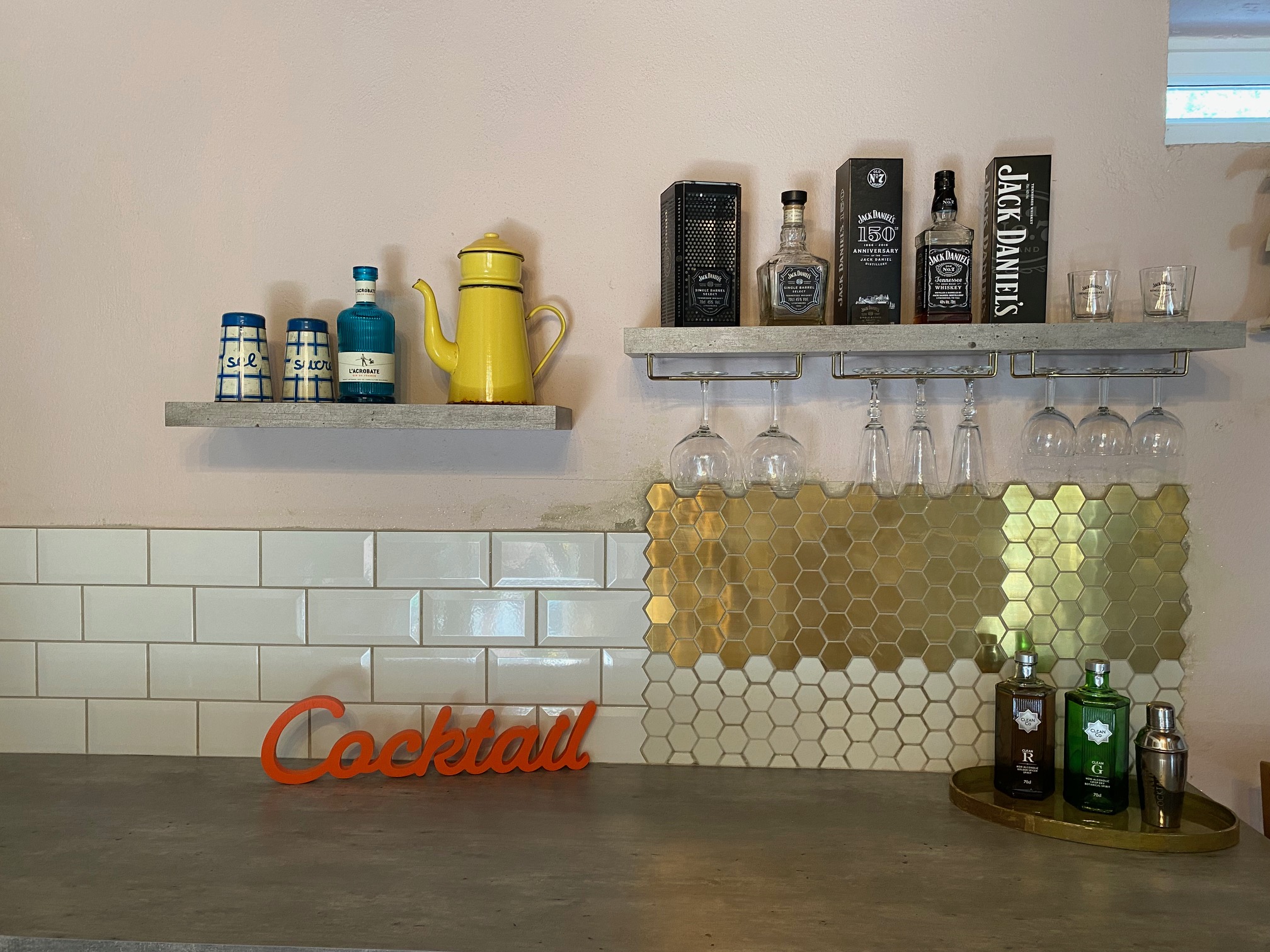 Home bar space at the end of the kitchen