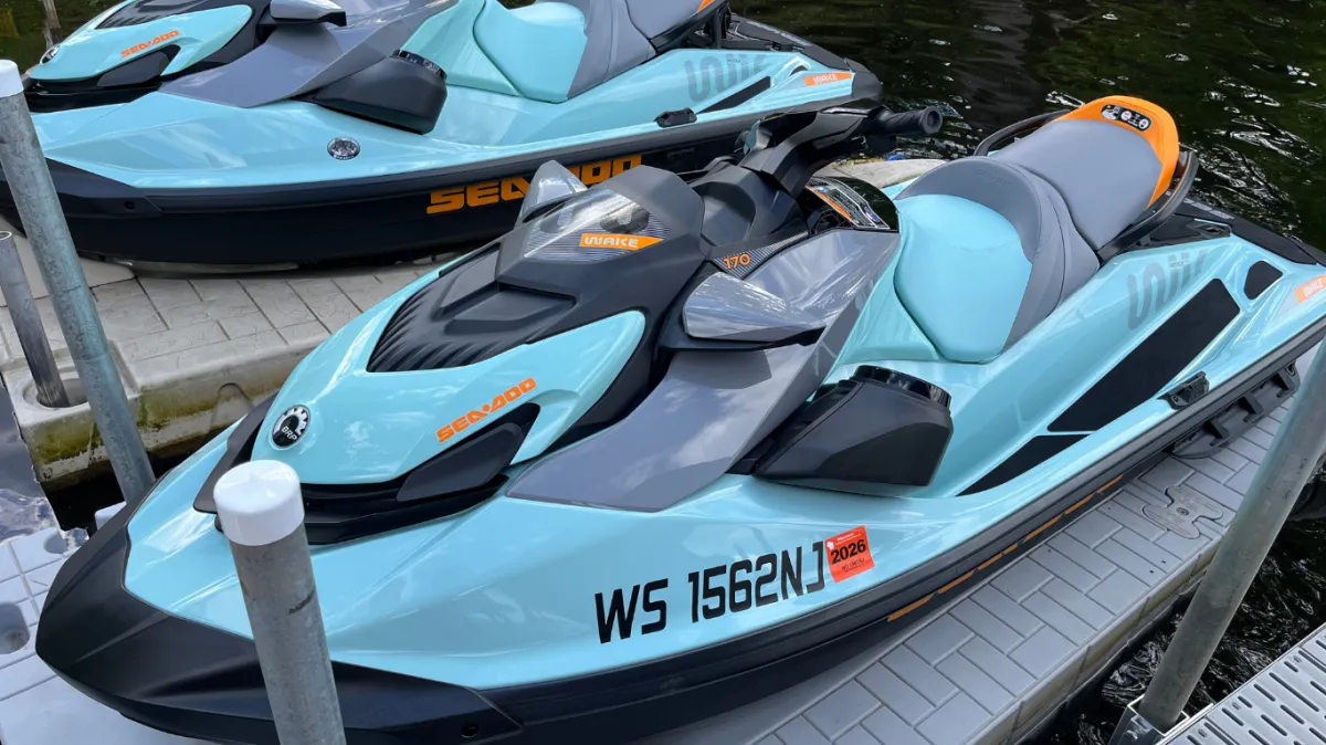 Seadoo jetskis with professional exterior detail and wax service on Lake Wissota in Chippewa Falls WI for watercraft protection and shine