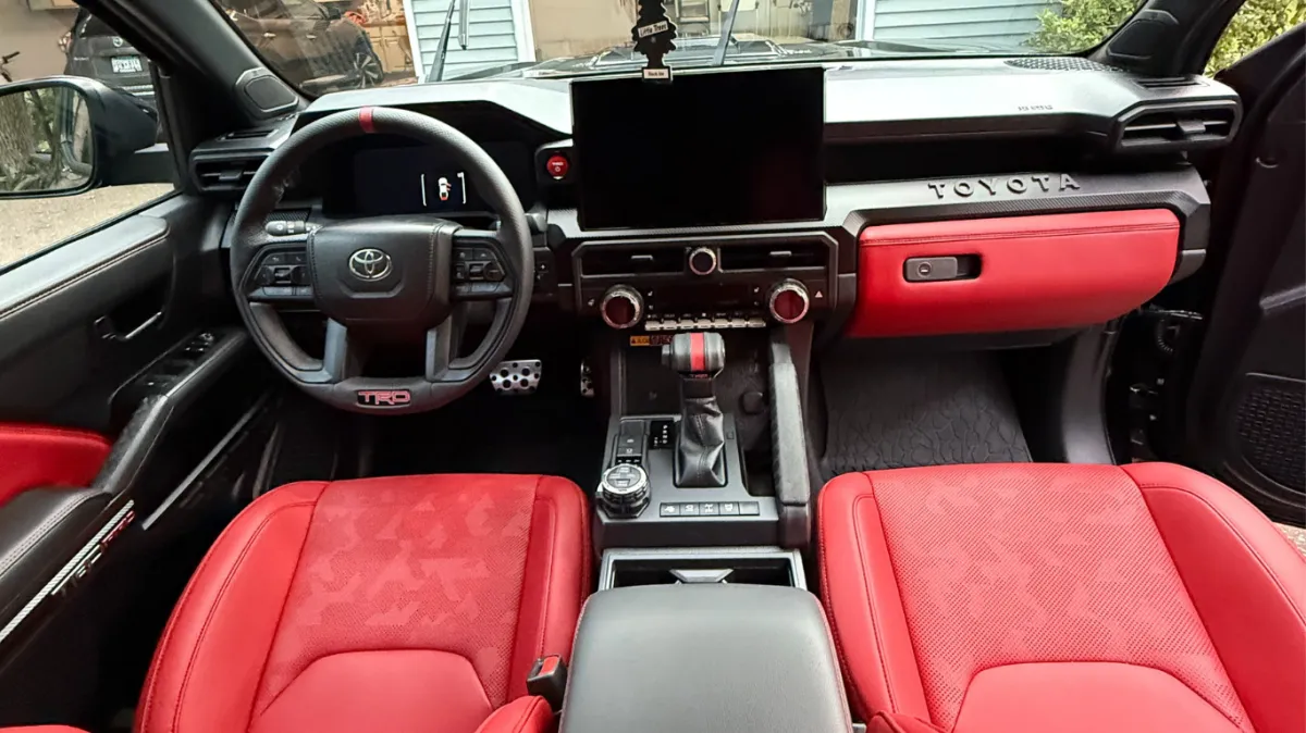 Toyota Tacoma TRD Pro red interior with deluxe interior detail and deep cleaning service in Chippewa Falls WI