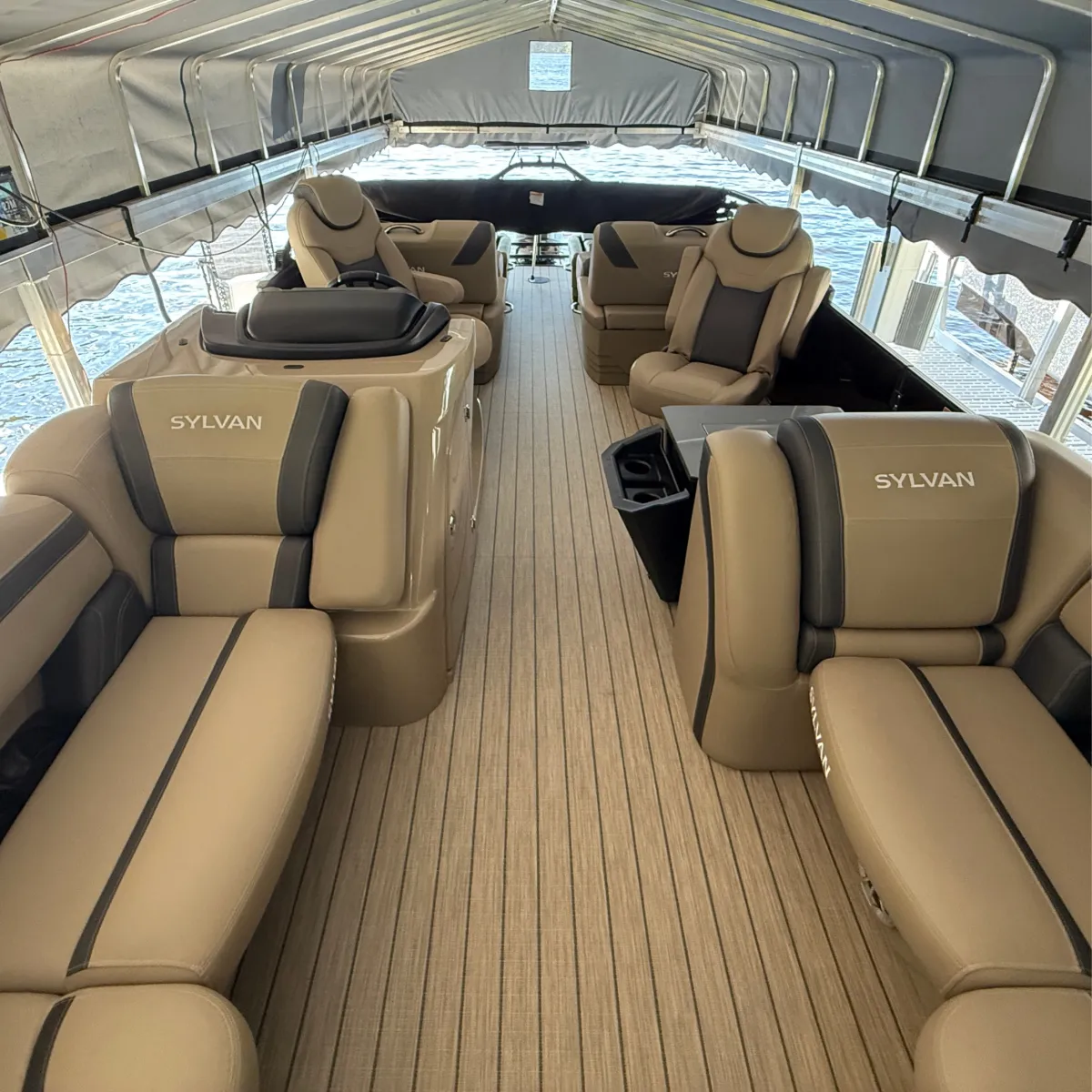 Sylvan pontoon boat interior detailed and protected in Chippewa Falls WI for long-lasting clean and comfort
